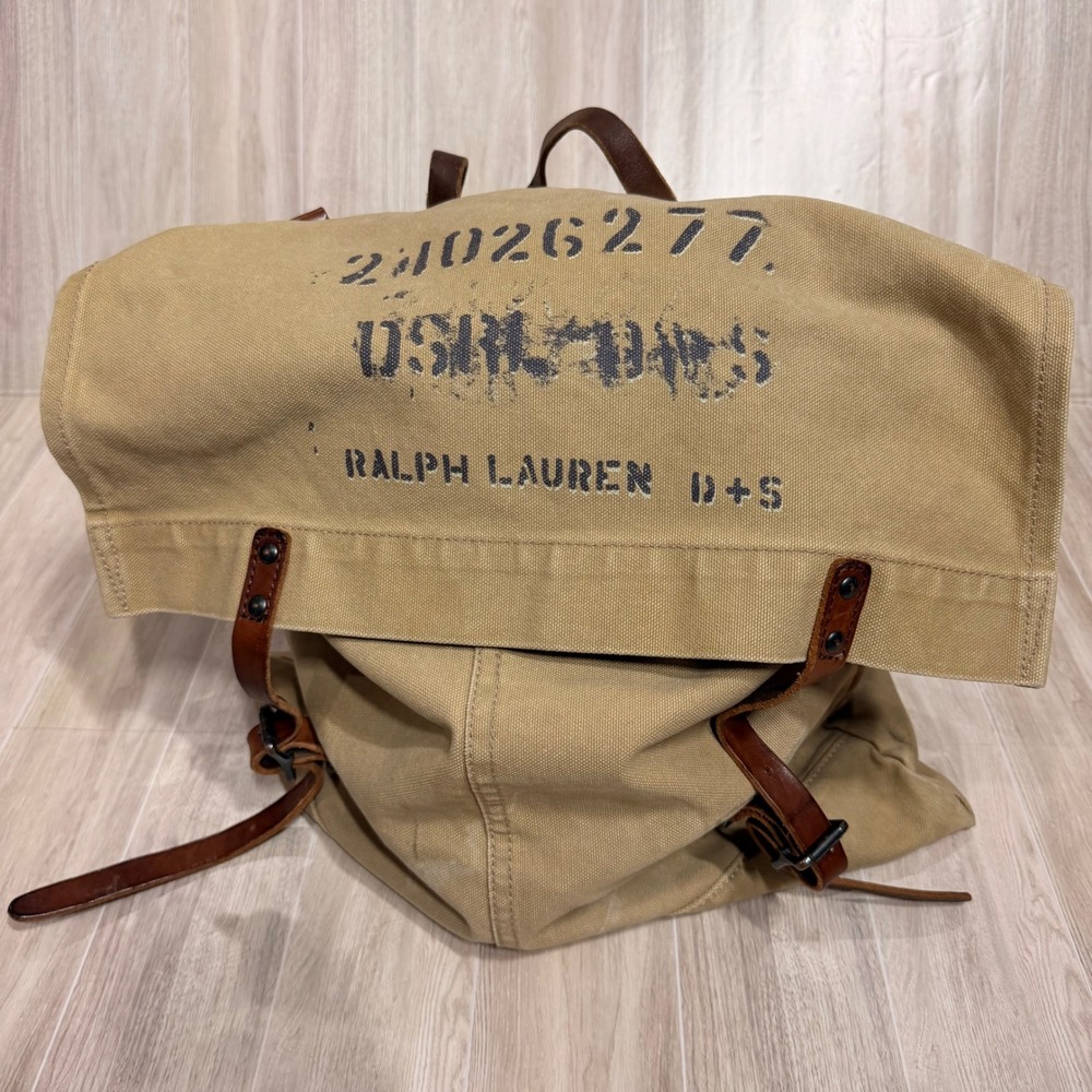 Denim & Supply Ralph Lauren Canvas Leather Military Rucksack Backpack Tan